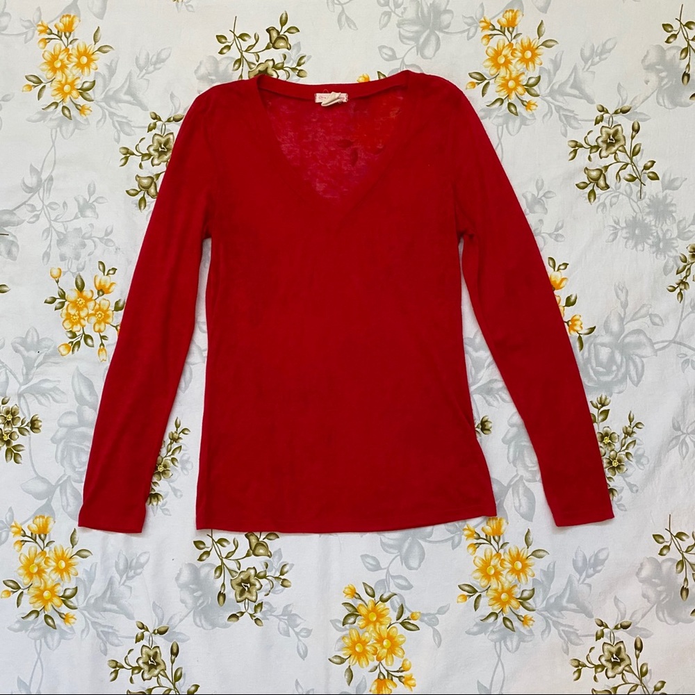 Red Long Sleeve V-Neck